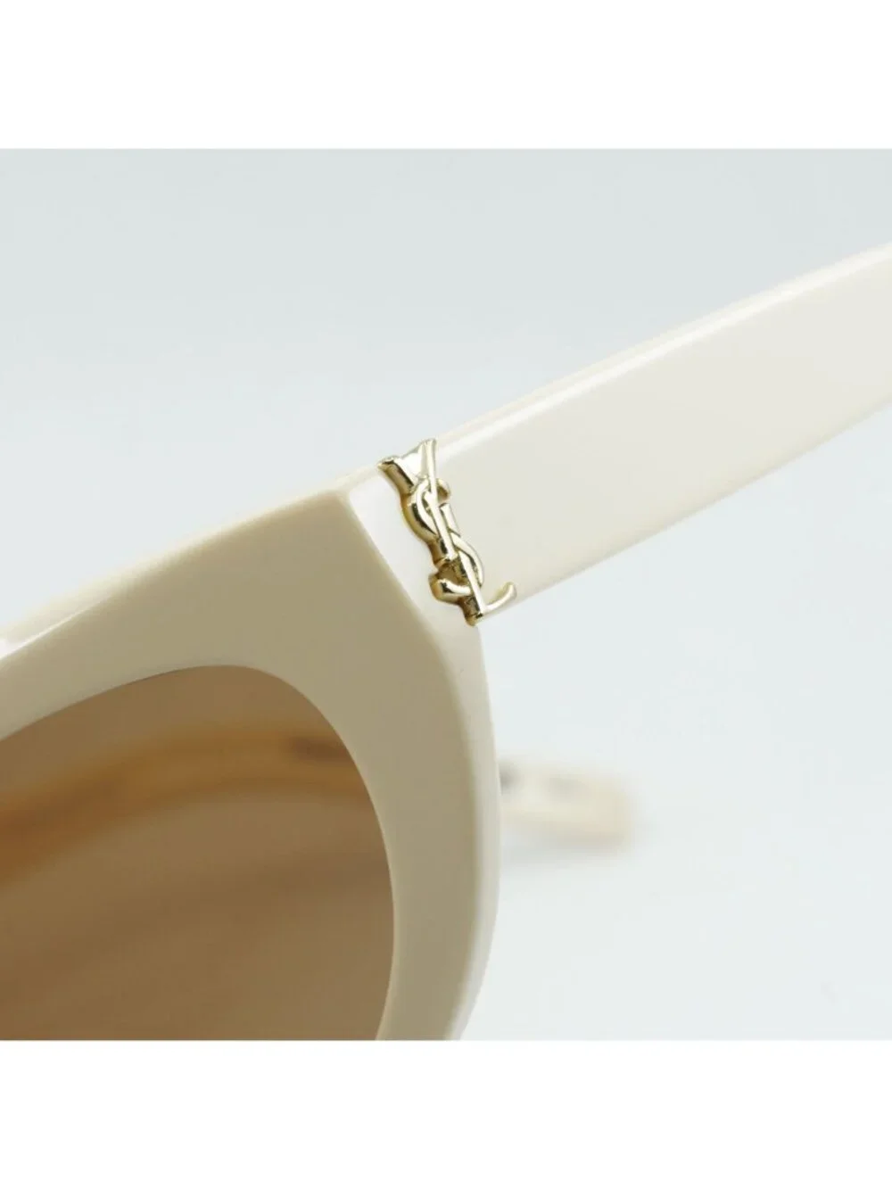 Saint Laurent SLM115 004 Sunglasses Ivory Cat Eye Frame, Brown Lenses